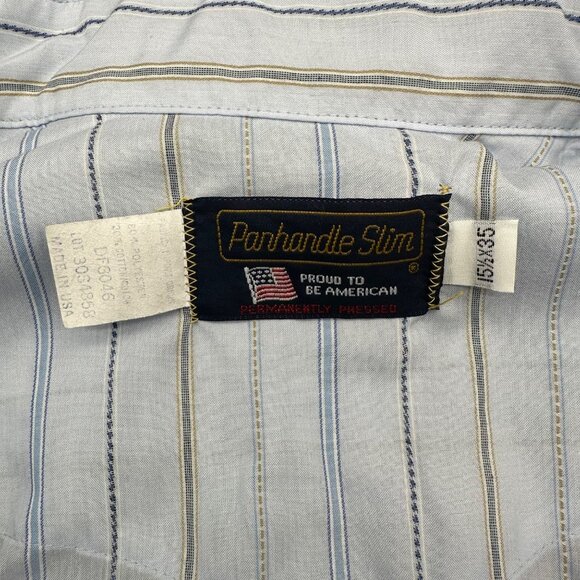 Vintage Panhandle Slim Western Pearl Snap Shirt Blue Striped Long Sleeve USA - Picture 4 of 6